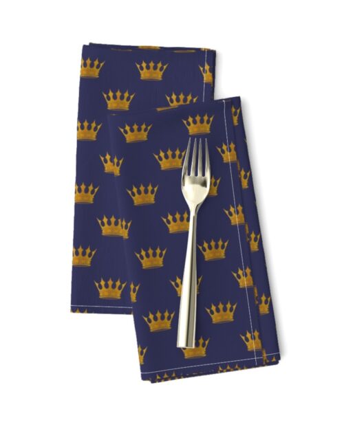 Mini Gold Crowns on Royal Blue Dinner Napkins