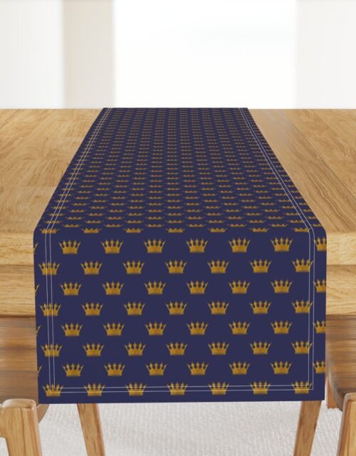 Mini Gold Crowns on Royal Blue Table Runner