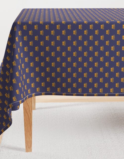 Mini Gold Crowns on Royal Blue Rectangular Tablecloth