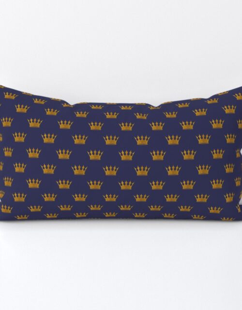 Mini Gold Crowns on Royal Blue Lumbar Throw Pillow