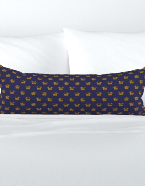 Mini Gold Crowns on Royal Blue Extra Long Lumbar Pillow