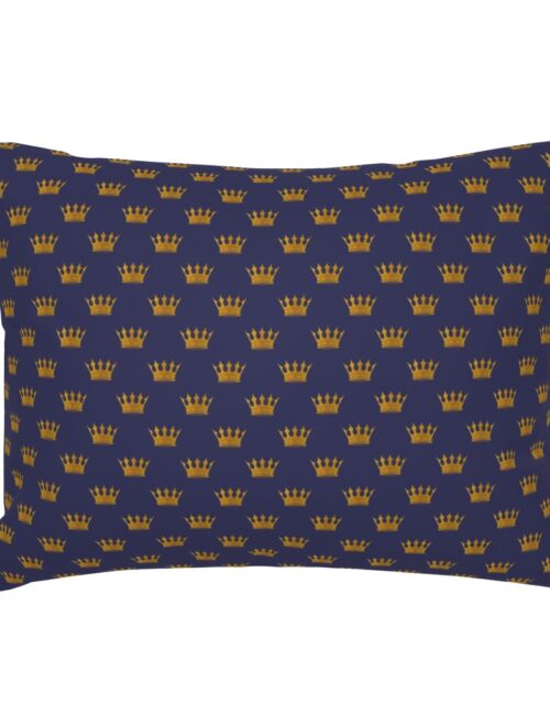 Mini Gold Crowns on Royal Blue Standard Pillow Sham