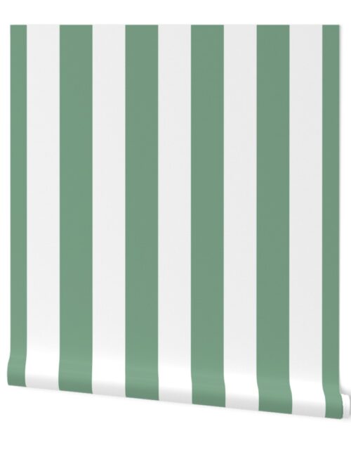 Sage Green and White Vertical Cabana Tent Stripes Wallpaper