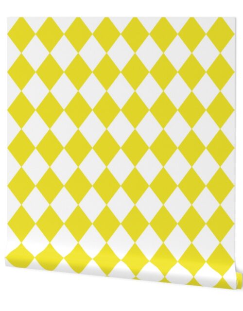 Highlighter Yellow Modern Diamond Pattern on White Wallpaper