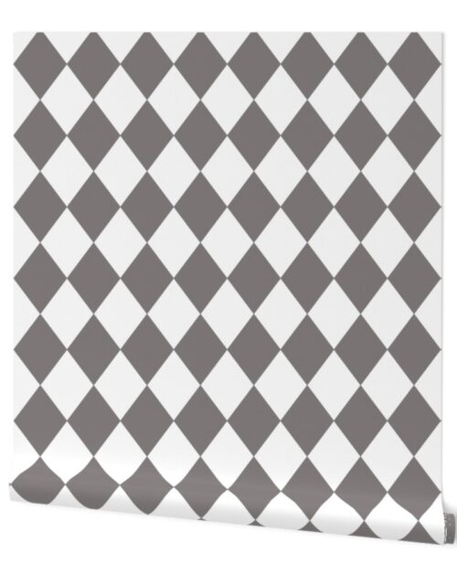 Dovecote Grey Modern Diamond Pattern on White Wallpaper