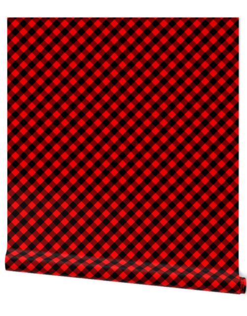 Diagonal Red and Black Mini 1/2 Inch Buffalo Checks Wallpaper