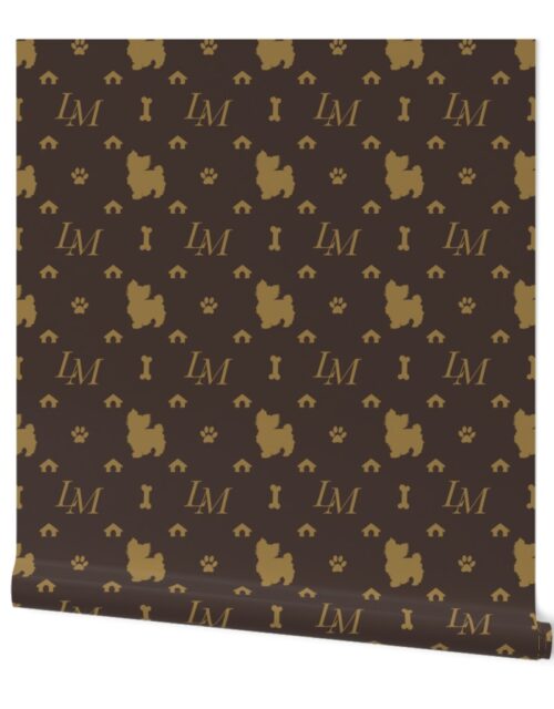 Louis Maltese Dog Brown and Beige Pattern with LM Initials and Bone Motifs Wallpaper