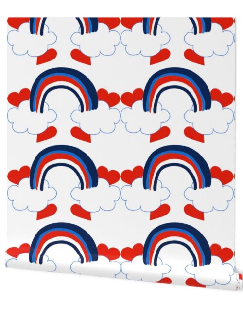 Red, White and Blue Flag Colored Rainbow Bridge with Red Love Hearts and White Clouds Wallpaper