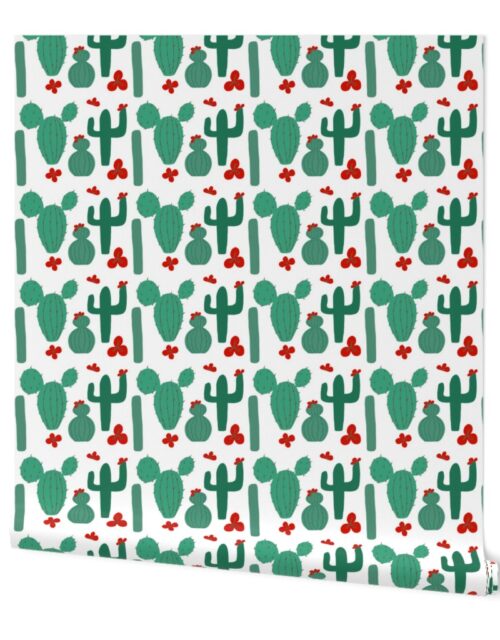 Green Cactus Shapes with Red Cactus Flowers Wallpaper