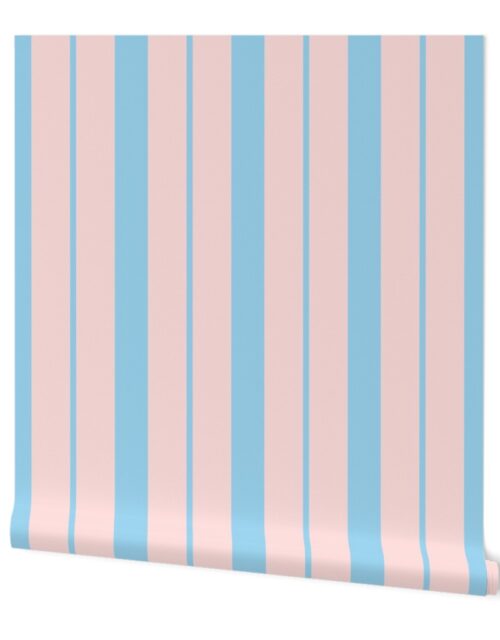 Pink and Blue Café Stripe Vertical Pattern Wallpaper