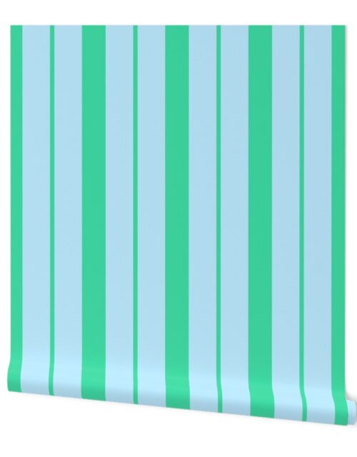 Blue and Mint Green Café Stripe Vertical Pattern Wallpaper