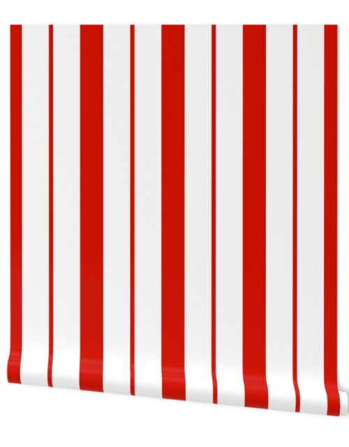 Red and White Café Stripe Vertical Pattern Wallpaper