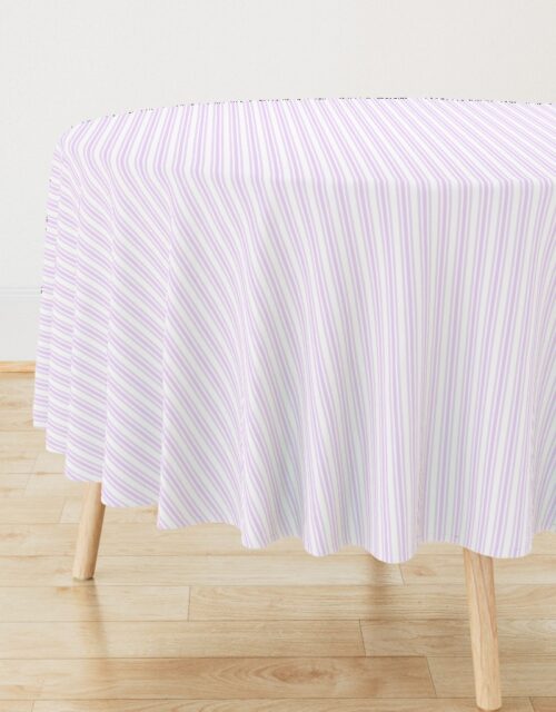 Trendy Large Orchid Lilac  Pastel Purple French Mattress Ticking Double Stripes Round Tablecloth