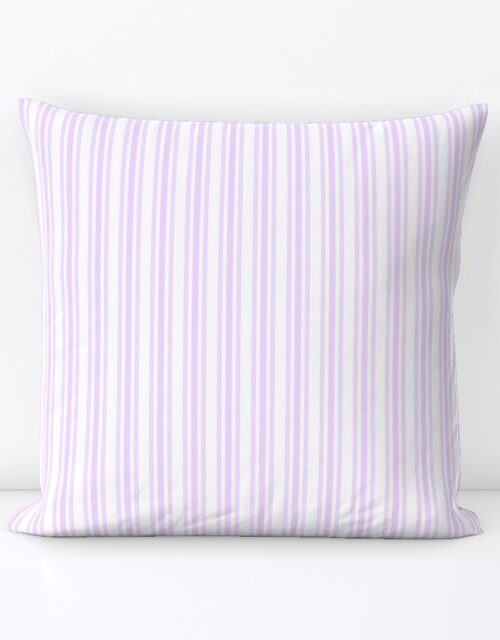 Trendy Large Orchid Lilac  Pastel Purple French Mattress Ticking Double Stripes Square Throw Pillow
