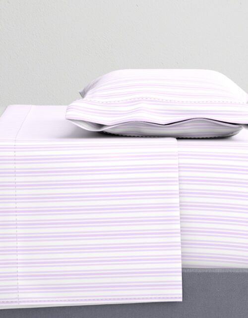 Trendy Large Orchid Lilac  Pastel Purple French Mattress Ticking Double Stripes Sheet Set