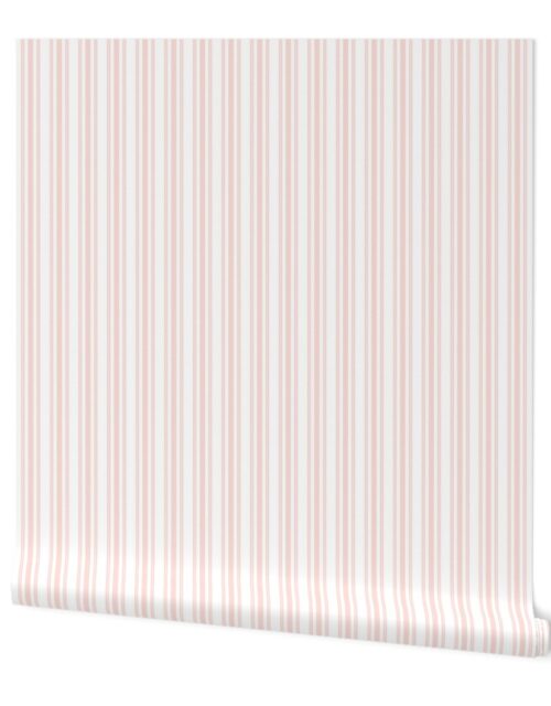 Trendy Large Pink Rosebud Pastel Pink French Mattress Ticking Double Stripes Wallpaper