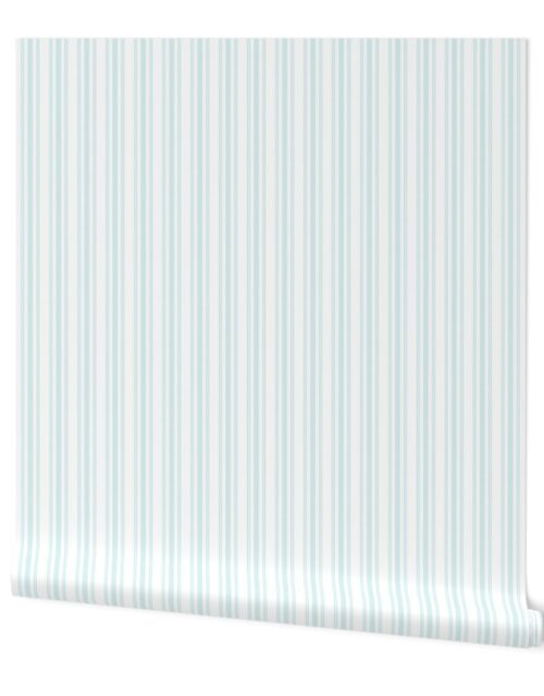 Classic Small Blue Lily Pastel Blue French Mattress Ticking Double Stripes Wallpaper