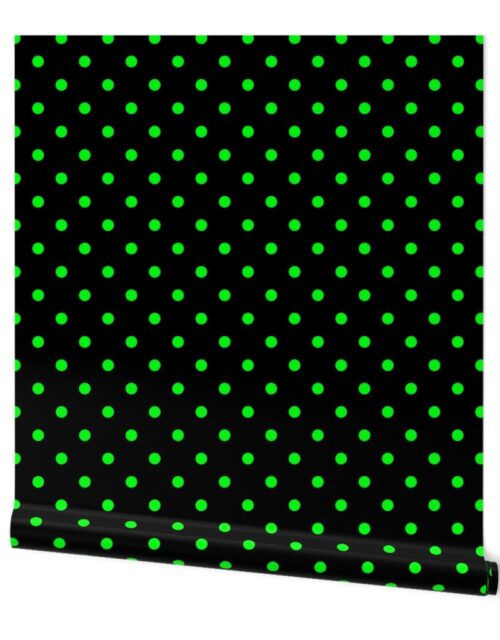 Black Licorice and Lime Green Polka Dots Wallpaper