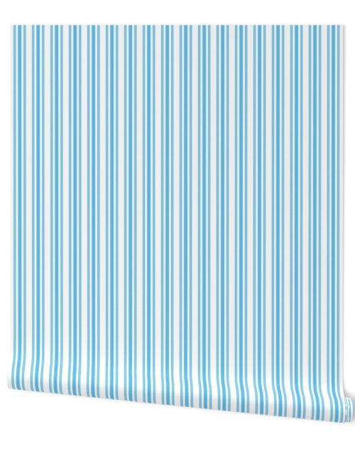 Trendy Large Blue Sky Pastel Blue French Mattress Ticking Double Stripes Wallpaper
