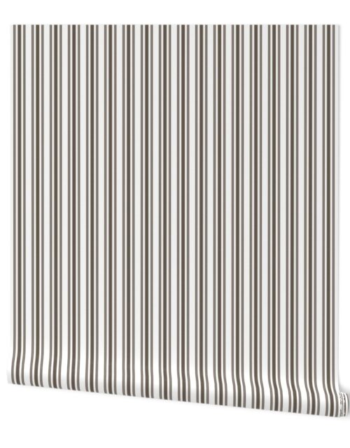 Classic Small Brown Coco Pastel Brown French Mattress Ticking Double Stripes Wallpaper