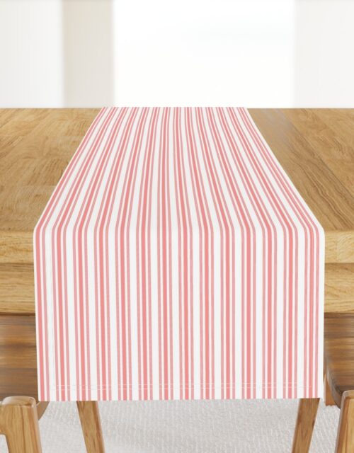 Trendy Large Coral Rose Pastel Coral French Mattress Ticking Double Stripes Table Runner
