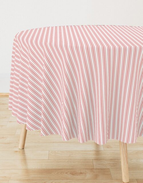 Trendy Large Coral Rose Pastel Coral French Mattress Ticking Double Stripes Round Tablecloth