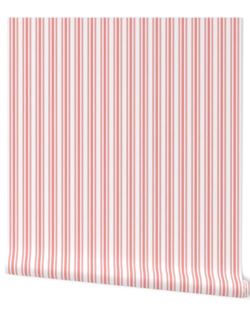 Trendy Large Coral Rose Pastel Coral French Mattress Ticking Double Stripes Wallpaper