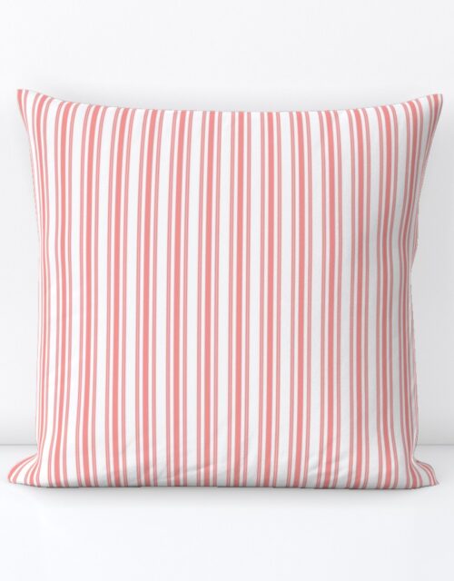 Trendy Large Coral Rose Pastel Coral French Mattress Ticking Double Stripes Square Throw Pillow