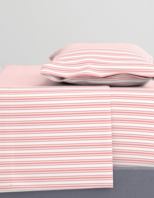 Trendy Large Coral Rose Pastel Coral French Mattress Ticking Double Stripes Sheet Set