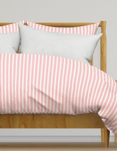 Trendy Large Coral Rose Pastel Coral French Mattress Ticking Double Stripes Duvet Cover