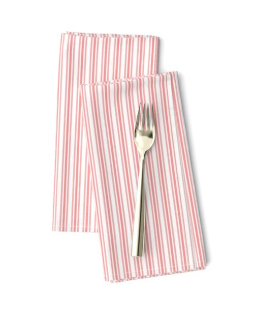 Classic Small Coral Rose Pastel Coral French Mattress Ticking Double Stripes Dinner Napkins