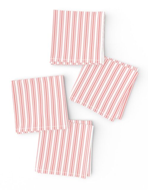Classic Small Coral Rose Pastel Coral French Mattress Ticking Double Stripes Cocktail Napkins
