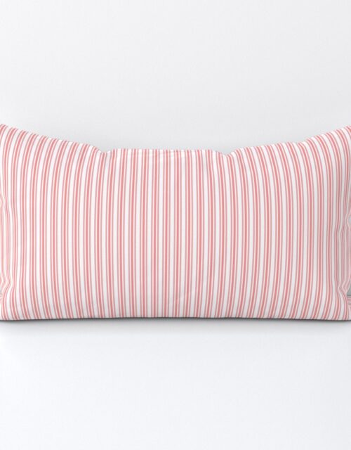 Classic Small Coral Rose Pastel Coral French Mattress Ticking Double Stripes Lumbar Throw Pillow