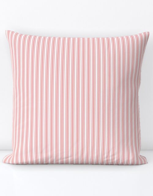 Classic Small Coral Rose Pastel Coral French Mattress Ticking Double Stripes Square Throw Pillow