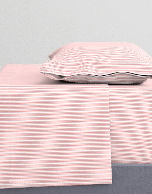 Classic Small Coral Rose Pastel Coral French Mattress Ticking Double Stripes Sheet Set