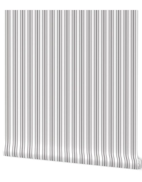 Classic Small Grey Dovecote Pastel Grey French Mattress Ticking Double Stripes Wallpaper