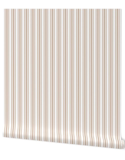 Trendy Large Beige Burlap French Mattress Ticking Double Stripes Wallpaper