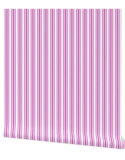 Classic Small Pink Fuchsia Pastel Pink French Mattress Ticking Double Stripes Wallpaper