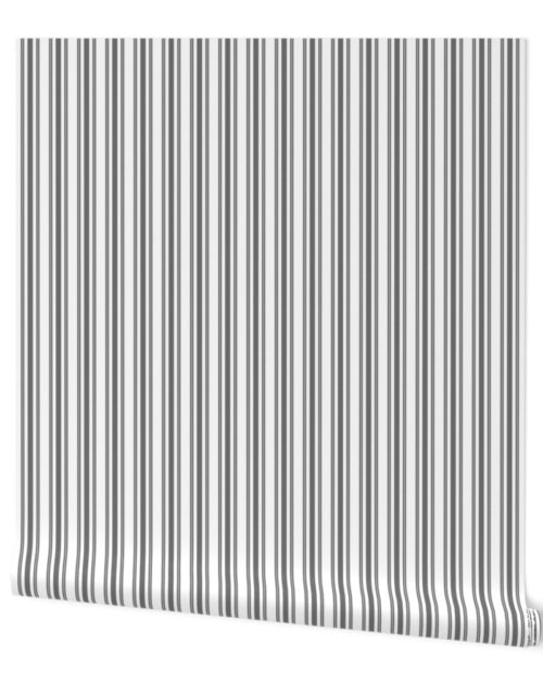 Trendy Large Grey Cinder Pastel Grey French Mattress Ticking Double Stripes Wallpaper