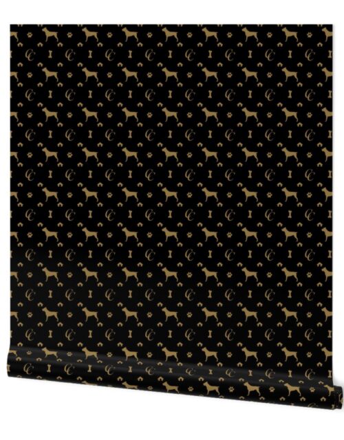 Cane Corso on Black with Louis Luxury Motifs in Tan Wallpaper