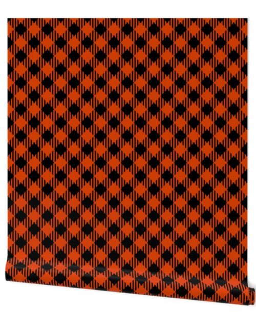 Diagonal Orange and Black Mini 1/4 Inch Buffalo Checks Wallpaper