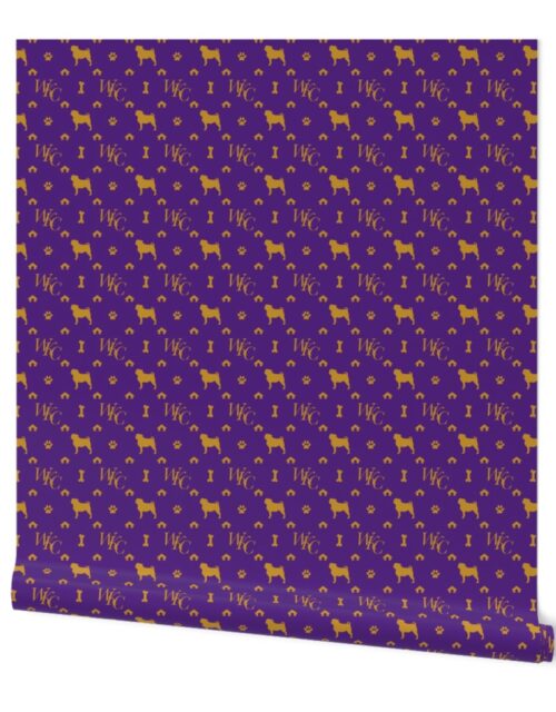 WKC Pugs on Purple and Gold Wallpaper