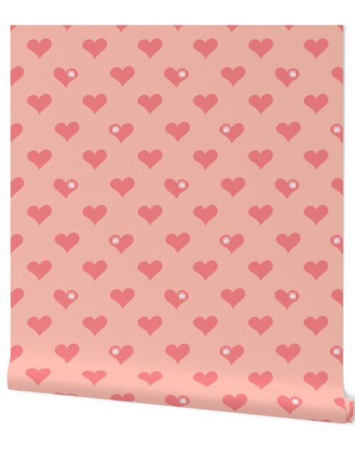 Coral Pink Aloha Love Hearts on Pink Wallpaper