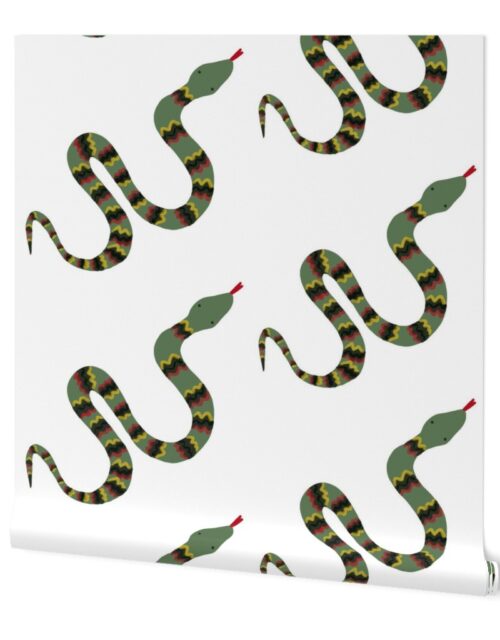Green Garden Snake Cartoon with Yellow, Red and Black Zig Zag Bands Wallpaper