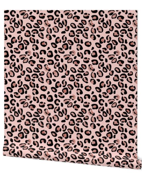 Leopard Rose Gold Foil Spots on Pink Wallpaper