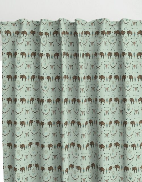 Mini Sage Prairie Buffalo Watercolor Western Pattern Curtains