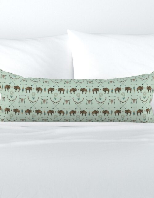 Mini Sage Prairie Buffalo Watercolor Western Pattern Extra Long Lumbar Pillow