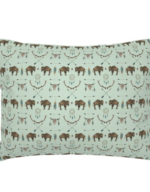Mini Sage Prairie Buffalo Watercolor Western Pattern Standard Pillow Sham