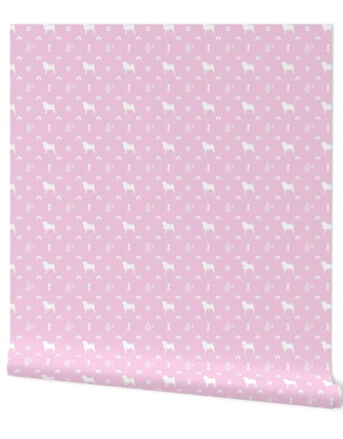 Louis Pug Face Luxury Dog Pattern in White on Princess Pink Wallpaper