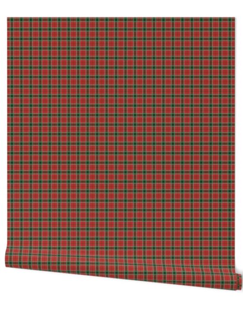 Christmas Red and Dark Green Tartan with Double White Lines Wallpaper